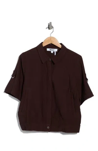 Dkny Short Sleeve Roll Tab Jacket In Brown