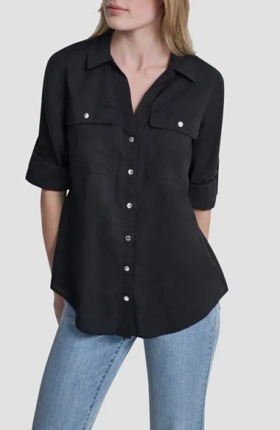 Dkny Short Sleeve Roll Tab Shirt In Black