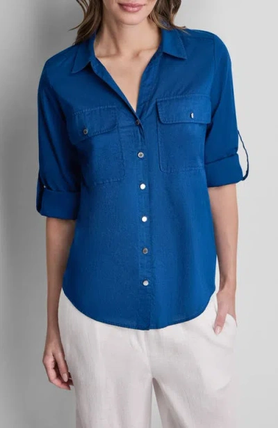 Dkny Short Sleeve Roll Tab Shirt In Blue
