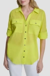Dkny Solid Roll Sleeve Button-up Shirt In Green