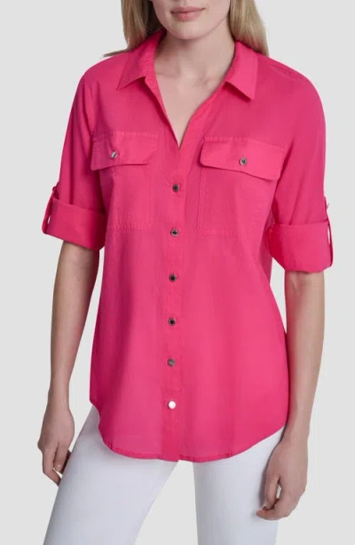 Dkny Short Sleeve Roll Tab Shirt In Pink