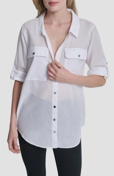Dkny Short Sleeve Roll Tab Shirt In White