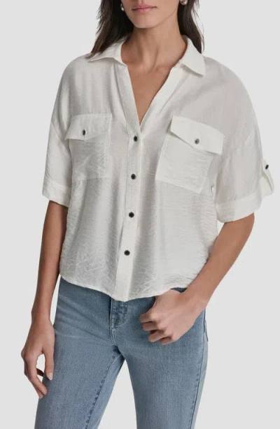 Dkny Short Sleeve Roll Tab Shirt In White