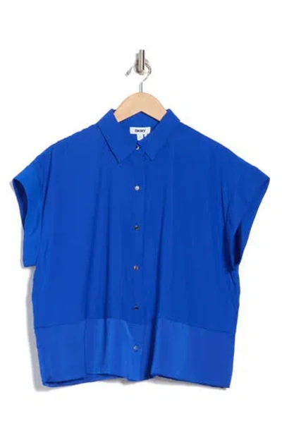 Dkny Short Sleeve Satin Button-up Shirt