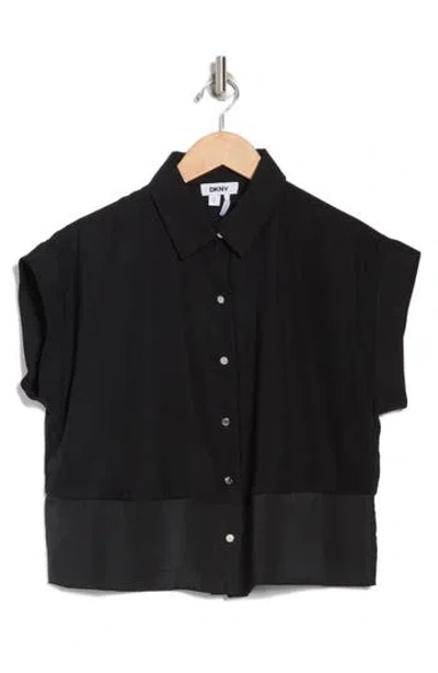 Dkny Short Sleeve Satin Button-up Shirt