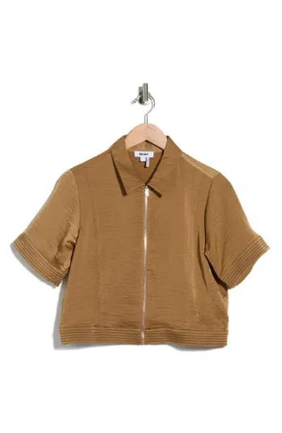 Dkny Short Sleeve Satin Jacket In Gold