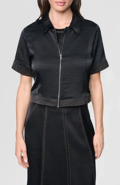 Dkny Short Sleeve Satin Jacket In Black