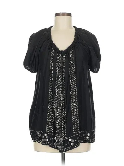 Pre-owned Dkny Short Sleeve Silk Top Black Keyhole Neckline Tops