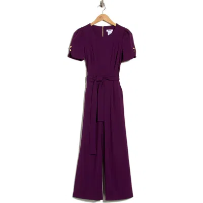 Dkny Short Sleeve Tie Waist Jumpsuit In Plum