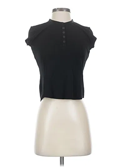 Pre-owned Dkny Short Sleeve Top Black Keyhole Neckline Tops