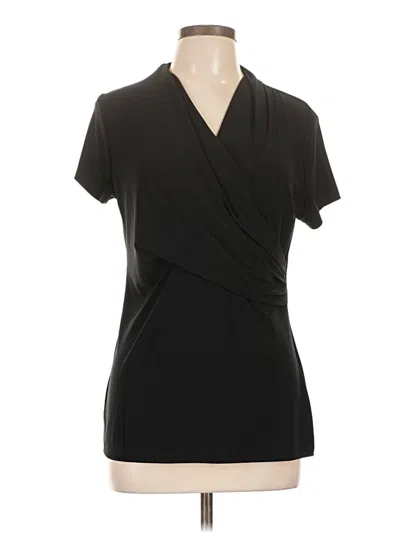 Pre-owned Dkny Short Sleeve Top Black Plunge Neckline Tops