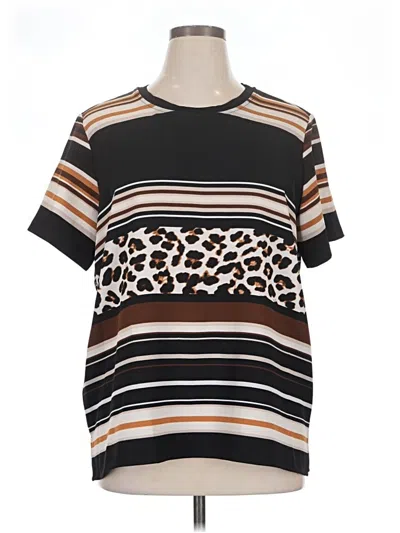 Pre-owned Dkny Short Sleeve Top Brown Crew Neck Tops