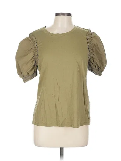 Pre-owned Dkny Short Sleeve Top Green Sweetheart Neckline Tops