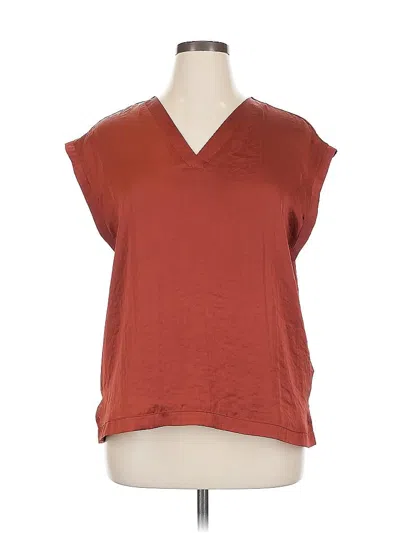 Pre-owned Dkny Short Sleeve Top Orange V Neck Tops