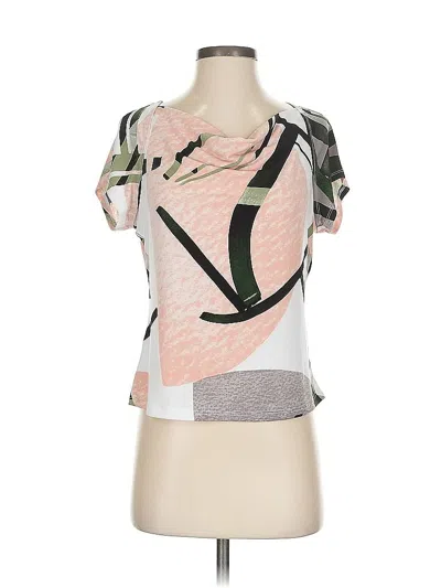 Pre-owned Dkny Short Sleeve Top Pink Graphic Pattern One Shoulder Neckline Tops