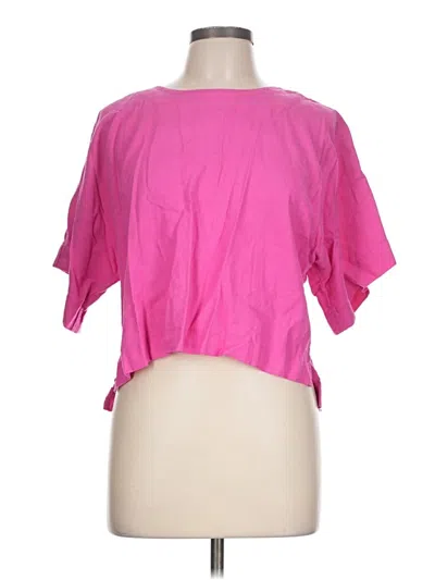 Pre-owned Dkny Short Sleeve Top Pink Keyhole Neckline Tops