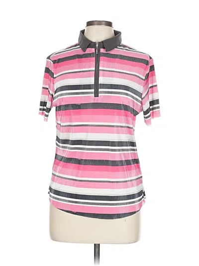 Pre-owned Dkny Short Sleeve Top Pink Mock Neckline Tops