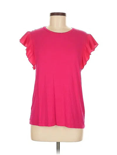 Pre-owned Dkny Short Sleeve Top Pink Ruffles Neckline Tops