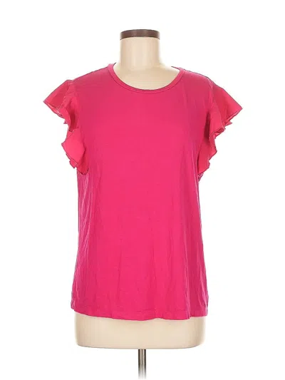 Pre-owned Dkny Short Sleeve Top Pink Ruffles Neckline Tops