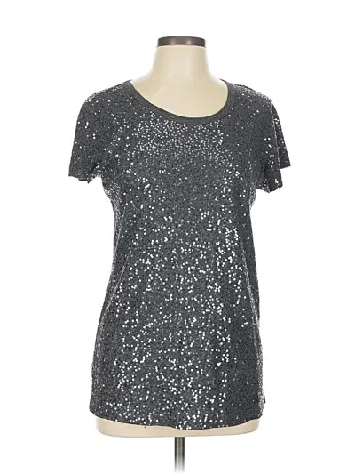 Pre-owned Dkny Short Sleeve Top Silver Metallic Pattern Scoop Neck Tops