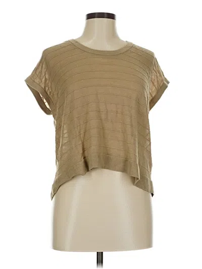 Pre-owned Dkny Short Sleeve Top Tan Scoop Neck Tops In Brown