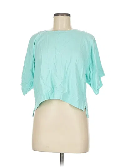 Pre-owned Dkny Short Sleeve Top Teal Keyhole Neckline Tops In Blue