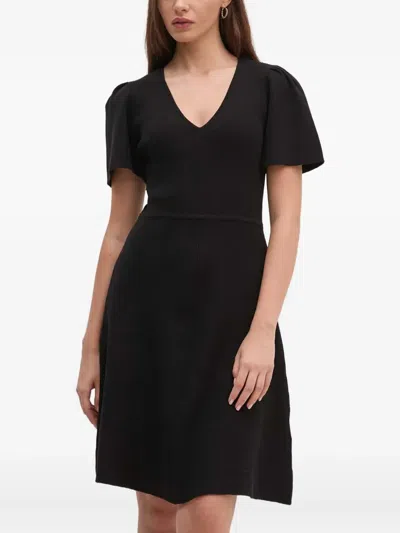 Dkny Short-sleeve V-neck Mini Dress In Black