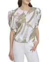 Dkny Printed Voile Puff Sleeve Top