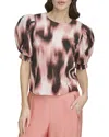 Dkny Abstract Print Puff Sleeve Voile Top