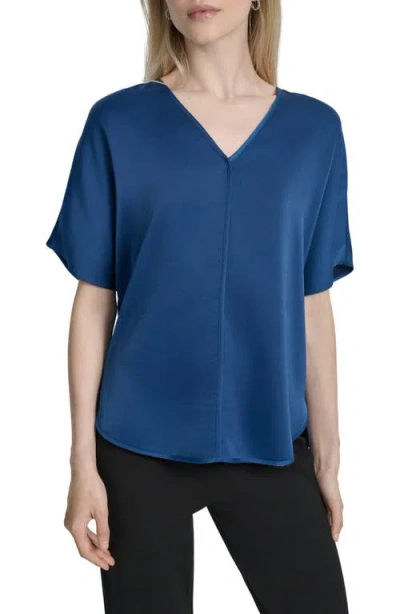 Dkny Short Sleeve Woven Top In Blue