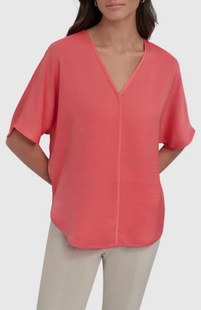 Dkny Short Sleeve Woven Top In Coral Crush