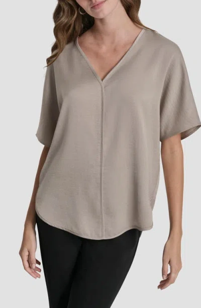 Dkny Short Sleeve Woven Top In Gray