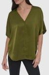 Dkny Short Sleeve Woven Top In Green
