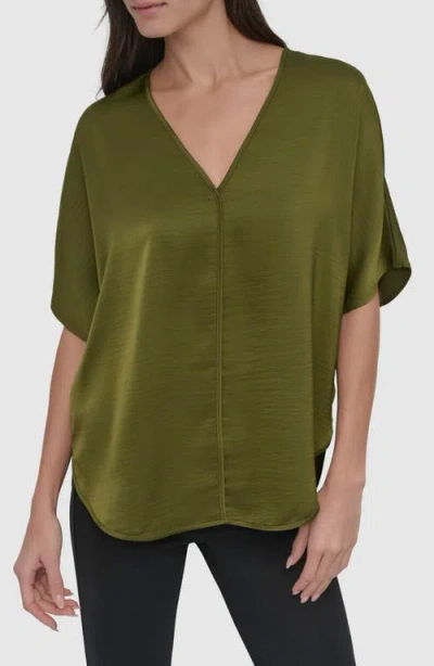 Dkny Short Sleeve Woven Top In Green