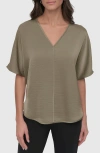 Dkny Short Sleeve Woven Top In Utility Green