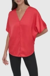 Dkny Short Sleeve Woven Top In Watermelon Sugar