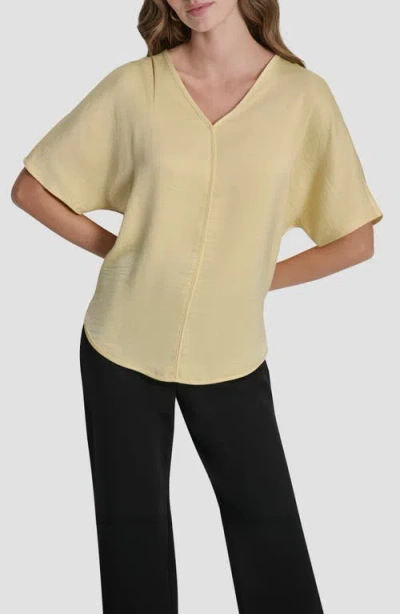 Dkny Short Sleeve Woven Top In Yellow