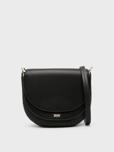 Dkny Logo-lettering Leather Crossbody Bag In Black