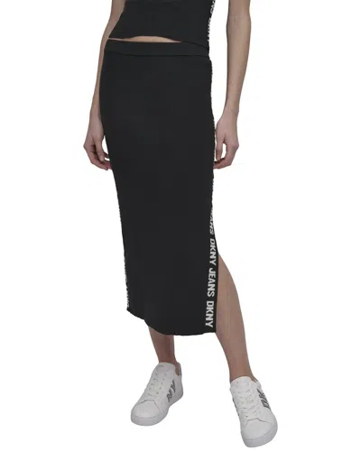 Dkny Side Logo Rib Midi Skirt In Black