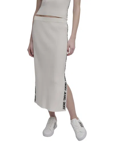 Dkny Side Logo Rib Midi Skirt In White