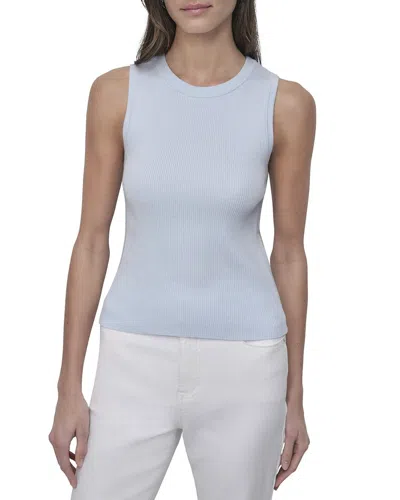 Dkny Side Logo Trim Rib Crew Neck Top In Blue