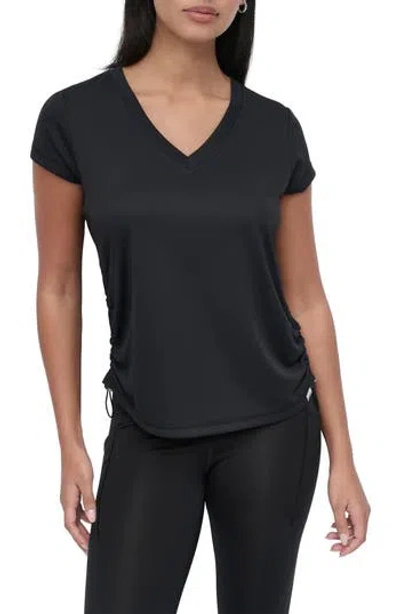 Dkny Side Ruched Tech T-shirt In Black