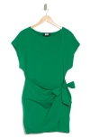 Dkny Side Tie Short Sleeve Stretch Cotton Minidress In Clover
