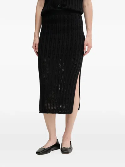 Dkny Side-slit Knitted Midi Skirt In Black