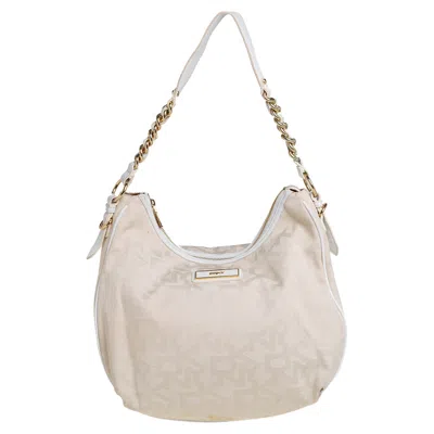 Dkny Signature Canvas Hobo In White