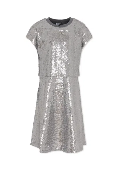 Dkny Kids' Silver Dress For Girl With Sequins