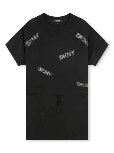 Dkny Kids' Silver-embellishment Shirt Dress In Black