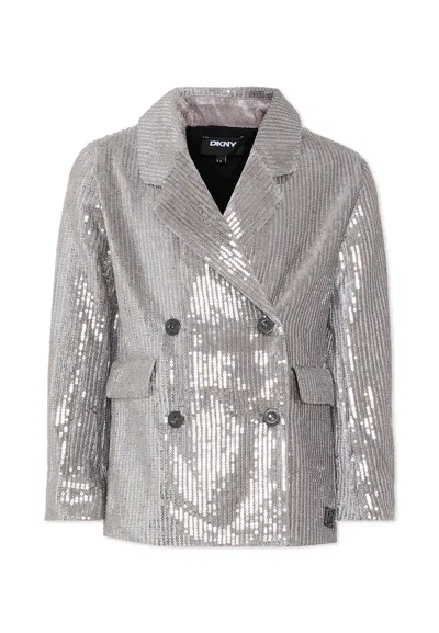 Dkny Kids' Silver Jacket For Girl With Sequins In Multi