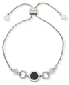 Dkny Silver-tone Dynamic Open Inlay Black Jet Slider Bracelet In Metallic