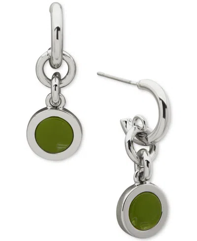 Dkny Silver-tone Inlay Link Green Double Drop Earrings In Metallic